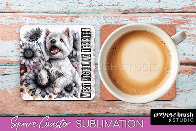 Dog Square Coaster - Dog Mom Floral Coaster Sublimation Sublimation OrangeBrushStudio 