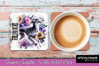 Dog Square Coaster - Dog Mom Floral Coaster Sublimation Sublimation OrangeBrushStudio 