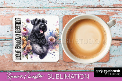 Dog Square Coaster - Dog Mom Floral Coaster Sublimation Sublimation OrangeBrushStudio 