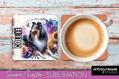 Dog Square Coaster - Dog Mom Floral Coaster Sublimation Sublimation OrangeBrushStudio 