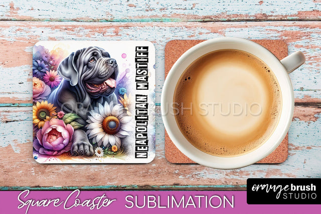Dog Square Coaster - Dog Mom Floral Coaster Sublimation Sublimation OrangeBrushStudio 