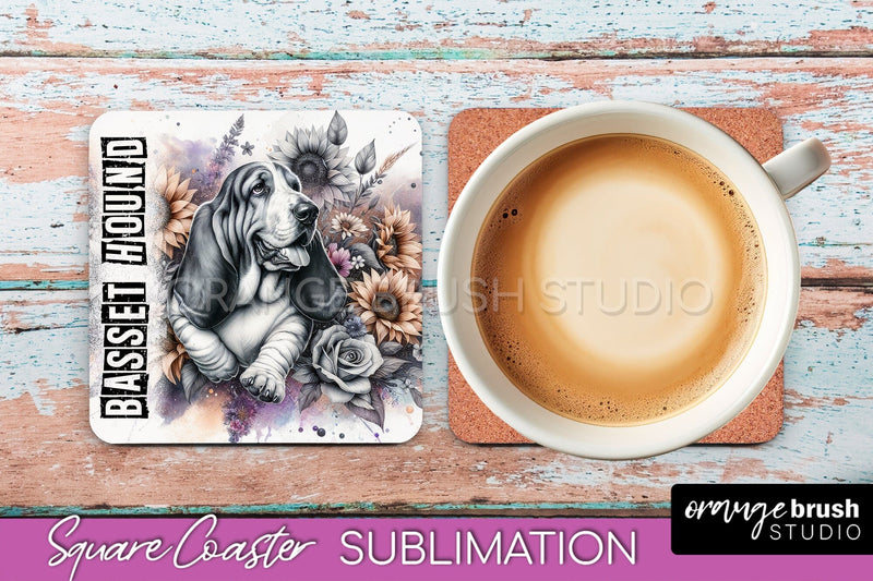 Dog Square Coaster - Dog Mom Floral Coaster Sublimation Sublimation OrangeBrushStudio 