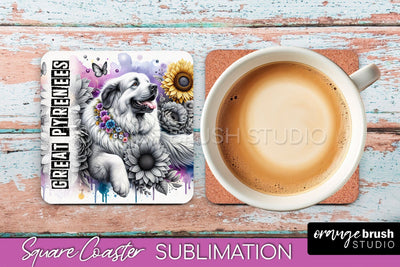 Dog Square Coaster - Dog Mom Floral Coaster Sublimation Sublimation OrangeBrushStudio 