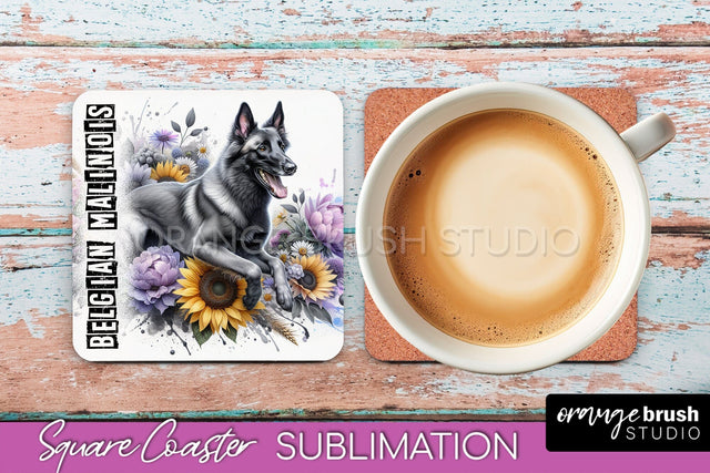 Dog Square Coaster - Dog Mom Floral Coaster Sublimation Sublimation OrangeBrushStudio 