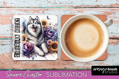 Dog Square Coaster - Dog Mom Floral Coaster Sublimation Sublimation OrangeBrushStudio 