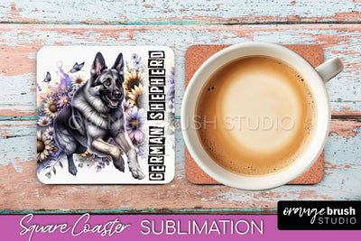 Dog Square Coaster - Dog Mom Floral Coaster Sublimation Sublimation OrangeBrushStudio 