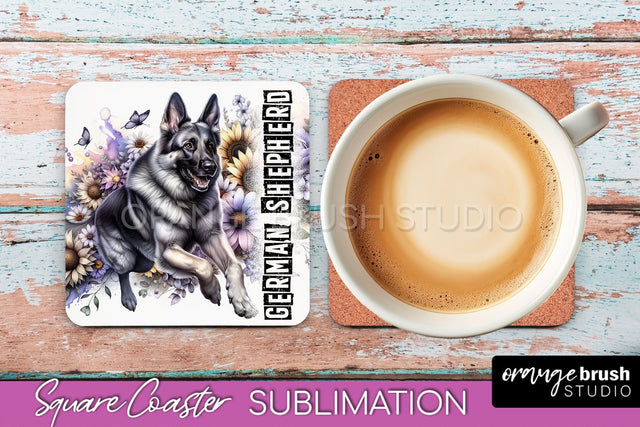 Dog Square Coaster - Dog Mom Floral Coaster Sublimation Sublimation OrangeBrushStudio 