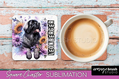 Dog Square Coaster - Dog Mom Floral Coaster Sublimation Sublimation OrangeBrushStudio 