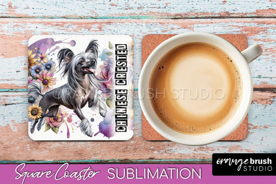 Dog Square Coaster - Dog Mom Floral Coaster Sublimation Sublimation OrangeBrushStudio 