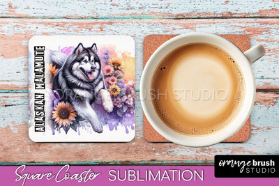 Dog Square Coaster - Dog Mom Floral Coaster Sublimation Sublimation OrangeBrushStudio 
