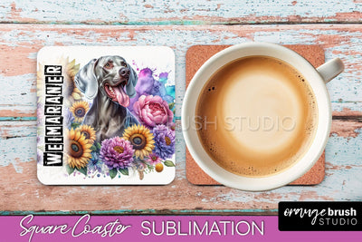 Dog Square Coaster - Dog Mom Floral Coaster Sublimation Sublimation OrangeBrushStudio 