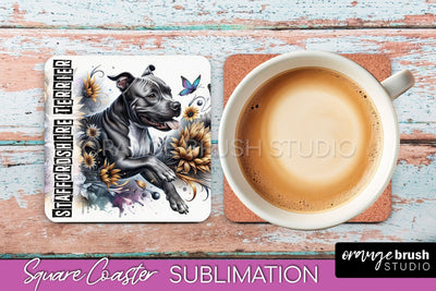 Dog Square Coaster - Dog Mom Floral Coaster Sublimation Sublimation OrangeBrushStudio 