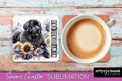 Dog Square Coaster - Dog Mom Floral Coaster Sublimation Sublimation OrangeBrushStudio 