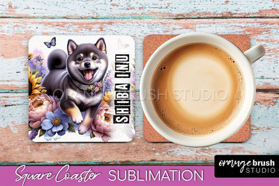 Dog Square Coaster - Dog Mom Floral Coaster Sublimation Sublimation OrangeBrushStudio 