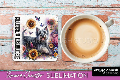 Dog Square Coaster - Dog Mom Floral Coaster Sublimation Sublimation OrangeBrushStudio 