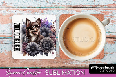 Dog Square Coaster - Dog Mom Floral Coaster Sublimation Sublimation OrangeBrushStudio 