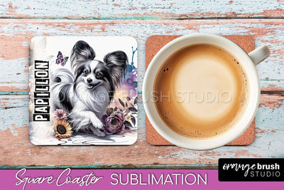 Dog Square Coaster - Dog Mom Floral Coaster Sublimation Sublimation OrangeBrushStudio 