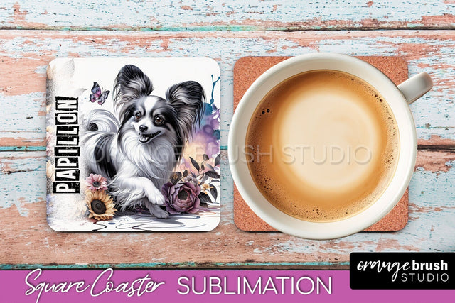 Dog Square Coaster - Dog Mom Floral Coaster Sublimation Sublimation OrangeBrushStudio 