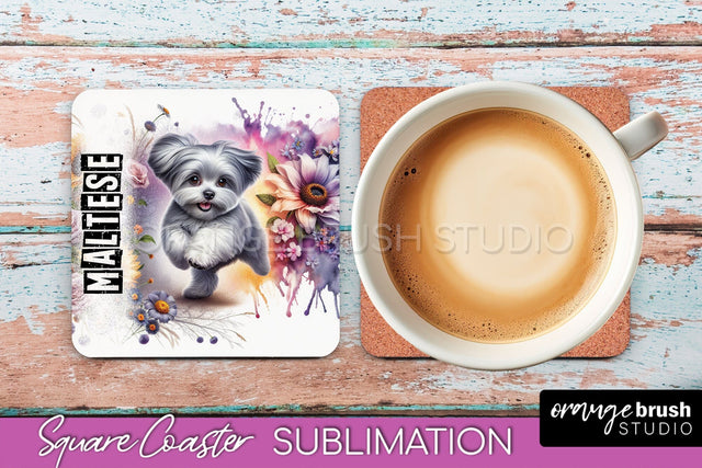 Dog Square Coaster - Dog Mom Floral Coaster Sublimation Sublimation OrangeBrushStudio 