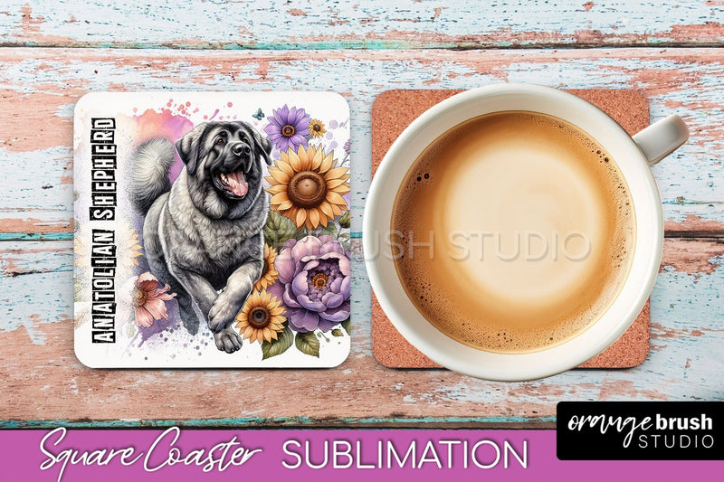 Dog Square Coaster - Dog Mom Floral Coaster Sublimation Sublimation OrangeBrushStudio 