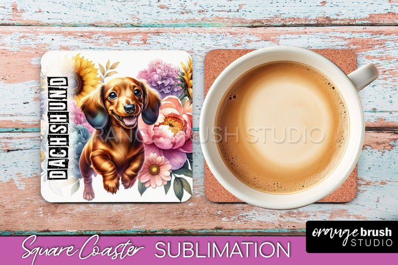 Dog Square Coaster - Dog Mom Floral Coaster Sublimation Sublimation OrangeBrushStudio 