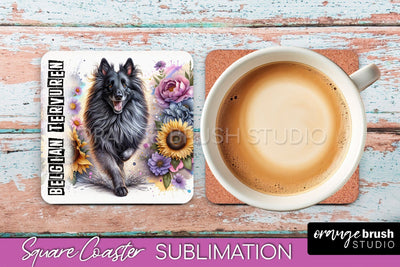 Dog Square Coaster - Dog Mom Floral Coaster Sublimation Sublimation OrangeBrushStudio 