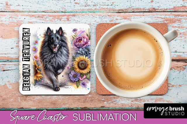 Dog Square Coaster - Dog Mom Floral Coaster Sublimation Sublimation OrangeBrushStudio 