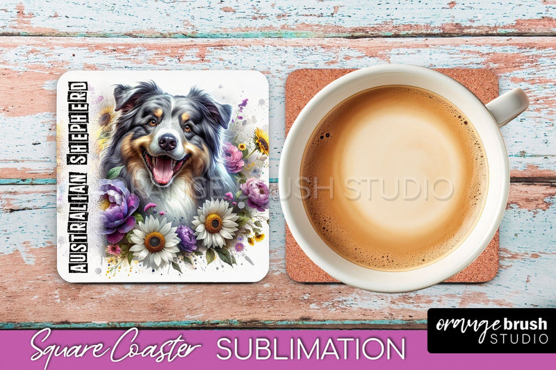 Dog Square Coaster - Dog Mom Floral Coaster Sublimation Sublimation OrangeBrushStudio 