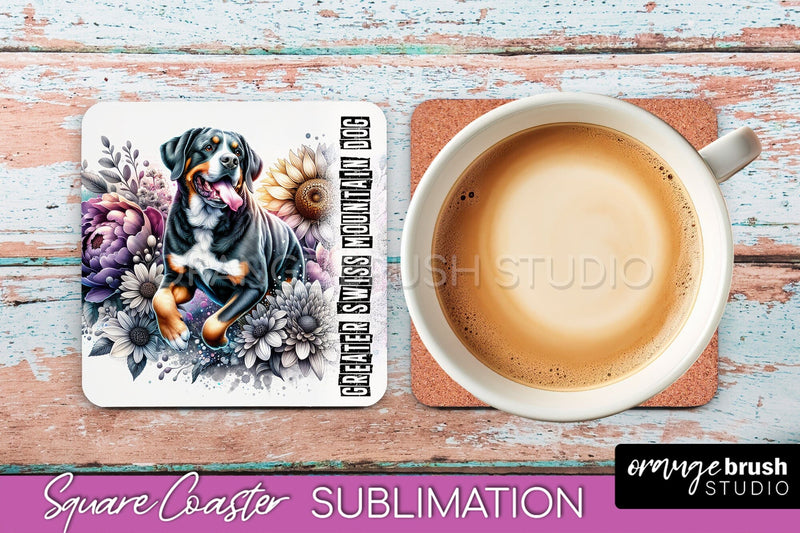 Dog Square Coaster - Dog Mom Floral Coaster Sublimation Sublimation OrangeBrushStudio 