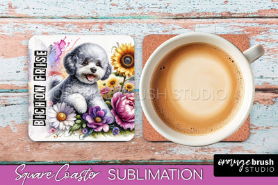 Dog Square Coaster - Dog Mom Floral Coaster Sublimation Sublimation OrangeBrushStudio 