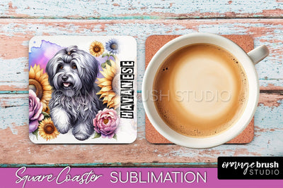 Dog Square Coaster - Dog Mom Floral Coaster Sublimation Sublimation OrangeBrushStudio 