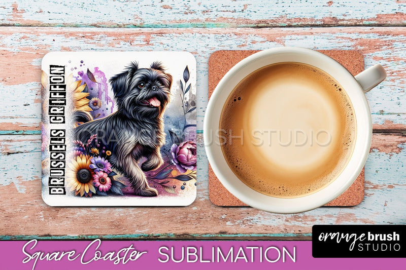 Dog Square Coaster - Dog Mom Floral Coaster Sublimation Sublimation OrangeBrushStudio 
