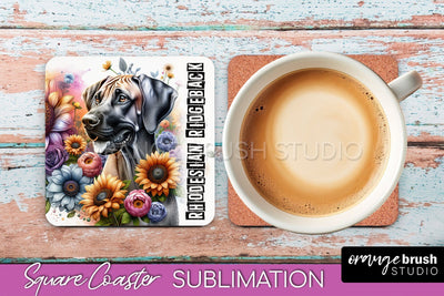 Dog Square Coaster - Dog Mom Floral Coaster Sublimation Sublimation OrangeBrushStudio 