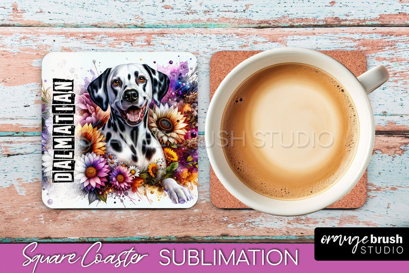 Dog Square Coaster - Dog Mom Floral Coaster Sublimation Sublimation OrangeBrushStudio 