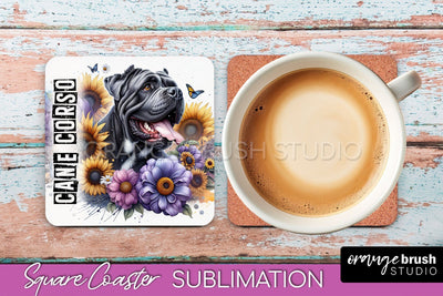 Dog Square Coaster - Dog Mom Floral Coaster Sublimation Sublimation OrangeBrushStudio 