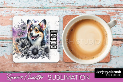 Dog Square Coaster - Dog Mom Floral Coaster Sublimation Sublimation OrangeBrushStudio 