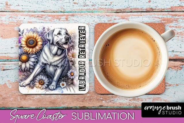 Dog Square Coaster - Dog Mom Floral Coaster Sublimation Sublimation OrangeBrushStudio 
