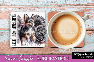 Dog Square Coaster - Dog Mom Floral Coaster Sublimation Sublimation OrangeBrushStudio 