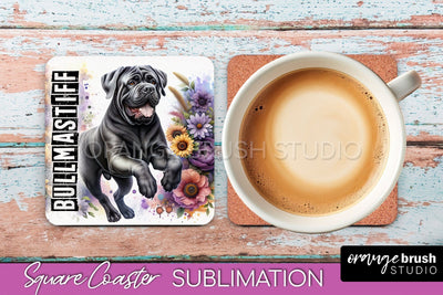 Dog Square Coaster - Dog Mom Floral Coaster Sublimation Sublimation OrangeBrushStudio 