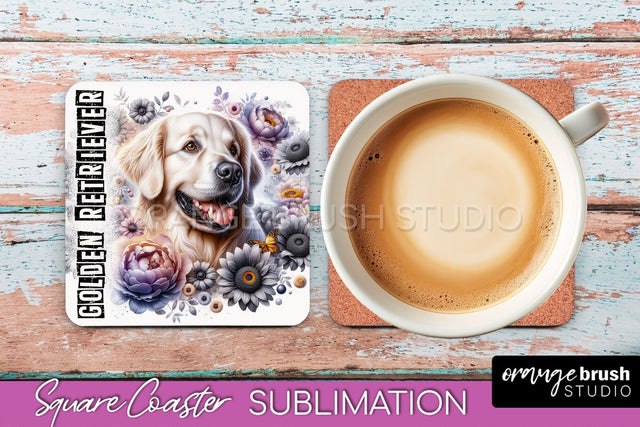 Dog Square Coaster - Dog Mom Floral Coaster Sublimation Sublimation OrangeBrushStudio 