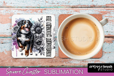 Dog Square Coaster - Dog Mom Floral Coaster Sublimation Sublimation OrangeBrushStudio 