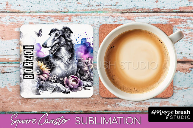 Dog Square Coaster - Dog Mom Floral Coaster Sublimation Sublimation OrangeBrushStudio 