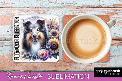 Dog Square Coaster - Dog Mom Floral Coaster Sublimation Sublimation OrangeBrushStudio 