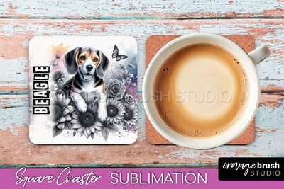 Dog Square Coaster - Dog Mom Floral Coaster Sublimation Sublimation OrangeBrushStudio 
