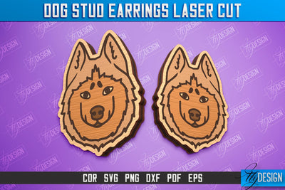 Dog Stud Earrings Laser Cut | Accessories Design | Decorative Earrings Template | CNC File SVG Fly Design 