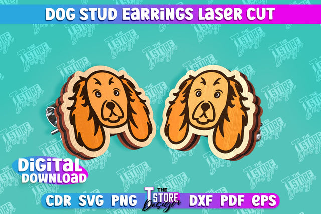 Dog Stud Earrings Laser Cut | Accessories Design | Decorative Earrings Template | CNC File SVG The T Store Design 