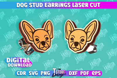 Dog Stud Earrings Laser Cut | Accessories Design | Decorative Earrings Template | CNC File SVG The T Store Design 