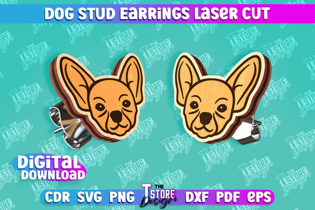 Dog Stud Earrings Laser Cut | Accessories Design | Decorative Earrings Template | CNC File SVG The T Store Design 