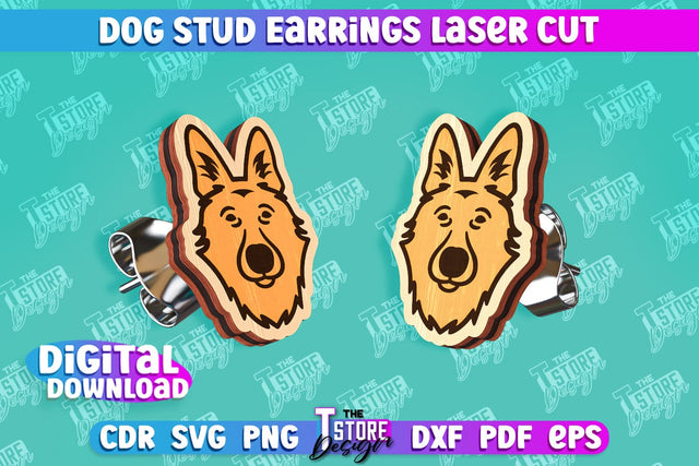 Dog Stud Earrings Laser Cut | Accessories Design | Decorative Earrings Template | CNC File SVG The T Store Design 