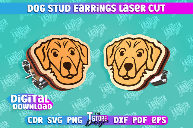 Dog Stud Earrings Laser Cut | Accessories Design | Decorative Earrings Template | CNC File SVG The T Store Design 